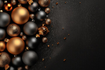 Poster - Luxury Black New Year Background with Golden and Black Christmas Balls extreme closeup. Generative AI