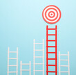 © splitov27 - Paper red and white stairs and target on blue background. Business concept