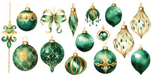 Emerald Green And Gold Christmas Balls Baubles