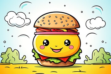 Wall Mural -  a cartoon character with a hamburger in a jar on the ground.  generative ai