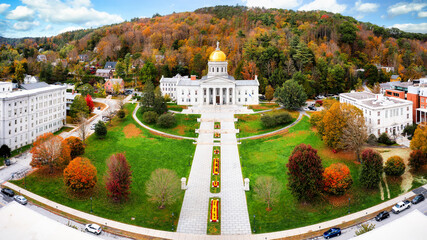 Wall Mural - Aerial panorama of Vermont State House, in Montpelier, VT with fall foliage colors. The capitol is the seat of the Vermont General Assembly.