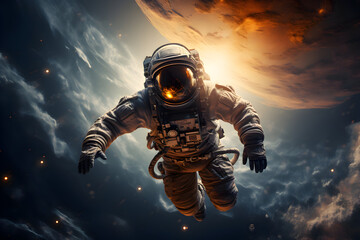 Wall Mural - astronaut floating in spacewalk. beauty of deep space. adventure of spaceman. wonders of outer space