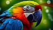 Tropical macaw perched, vibrant feathers in focus.