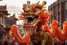 Title: Dragon Dance During Chinese New Year Street Celebration