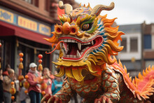 Title: Dragon Dance During Chinese New Year Street Celebration
