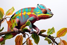 A Vibrant Reptile Perched On A Branch In A Lush Forest