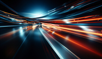 Poster - Motion blurred car light tracks in the tunnel