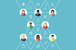 Business people and network or teamwork concept with icons. Diverse group or team connected by lines and icon set in thin line art. Vector illustration in flat design.
