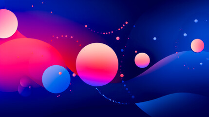 Wall Mural - Blue and pink abstract background with circles and dots on dark blue background.