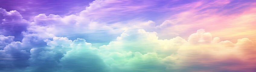 Wall Mural - Rainbow sky with fluffy clouds. Multicolored toned sky.
