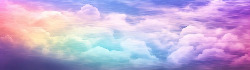 Wall Mural - Rainbow sky with fluffy clouds. Multicolored toned sky.