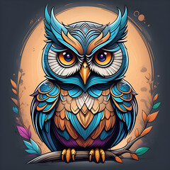 Wall Mural - Illustration of an owl on a branch. Generative AI 