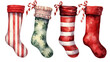Watercolor Christmas socks isolated on white background.