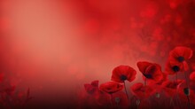 Remembrance Day Background With Copy Space. Red Poppy Flowers On Bokeh Background. Suitable For Social Media Posts, Posters, And Other Marketing Materials.