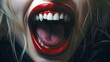 AI generated illustration of a female vampire's mouth with red lipstick
