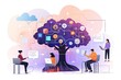 © Jahan Mirovi - People working together on big tree, Cloud computing concept, illustration, world network tree concept, sharing and networking illustration, people using internet network
