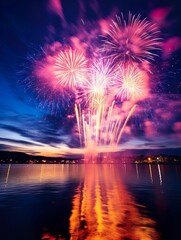 Wall Mural - ai generated illustration of a spectacular night fireworks
