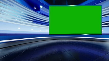 Wall Mural - Background for TV news broadcast with green screen. Virtual studio with green screen