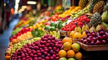 An Exotic Fruit Market, A Sea Of Vibrant Colors And Textures That Tantalize The Senses.