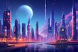 Vibrant cyber city lights at night with futuristic buildings. Generative AI