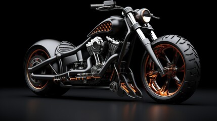 Wall Mural - Close up custom motorbike on dark background. AI generated image