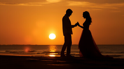 Sticker - silhouette of a bride and groom on the beach during sunset