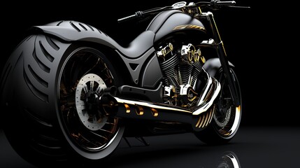 Wall Mural - Close up custom motorbike on dark background. AI generated image