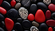 pebble background close up - red, white and black stones