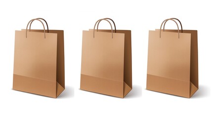 Wall Mural - Brown shopping paper bags with isolated on white background. AI generated image