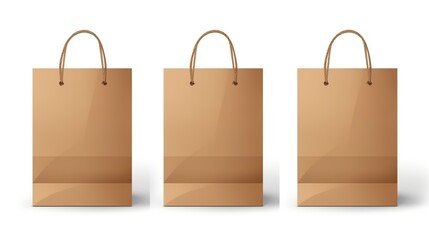 Wall Mural - Brown shopping paper bags with isolated on white background. AI generated image