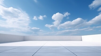 Empty concrete floor for outdoor car parking with blue sky. AI generated image