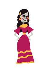 Poster - dia de los muertos woman skeleton with dress