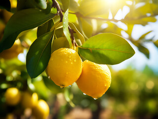 Wall Mural - Close up lemon tree with fruits