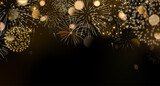 Fototapeta Big Ben - Gold fireworks vector background with bokeh. Abstract New Year background with space for text. Realistic fireworks isolated on dark background.