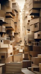 Wall Mural - Explore a fractured cityscape, where buildings float in midair, streets twist and turn in impossible directions, and pedestrians navigate a labyrinth of surreal architecture. Surreal psychedelic