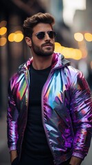 Poster - A man wearing a shiny metallic jacket, AI