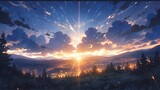 Fototapeta  - ［AI生成画像］日没の大空、森林3