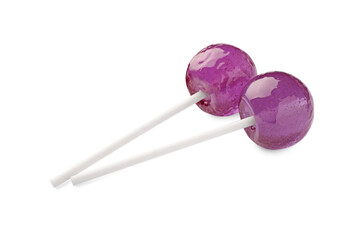 Wall Mural - Two sweet purple lollipops isolated on white