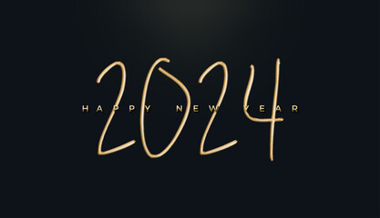Unique number 2024. In solid gold color on a black background. Premium design to welcome New Year's Eve 2024.
