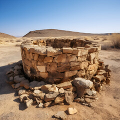 Old well made of rocks in the desert