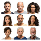 Fototapeta  - faces of people looking at me with neutral expressions against, have different ages and gender