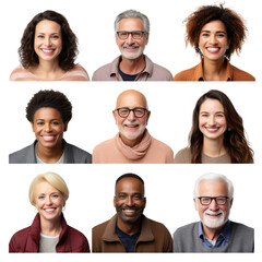 Wall Mural - faces of people looking at me with neutral expressions against, have different ages and gender