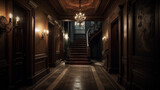Fototapeta  - Staircase at the end of a victorian hallway