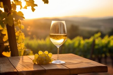  Savoring a refreshing glass of Viognier amidst the picturesque vineyards at dusk