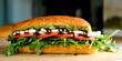 © Jeff - Caprese salad sandwich close-up view with arugula and pesto