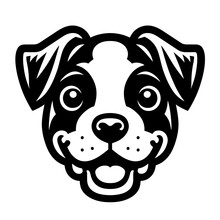 Black And White Vector Icon Of A Smiley Boxer. Isolated In White.