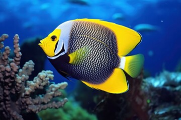 Wall Mural - Beautiful angelfish in the ocean.