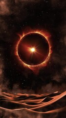Wall Mural - A cosmic scene with eclipse, stars, and dune landscape