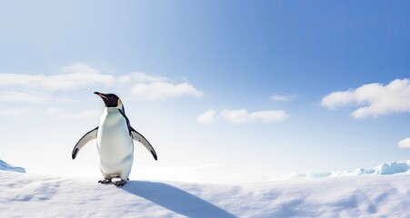 Wall Mural - Penguin standing in Antarctica looking into the blue sky.