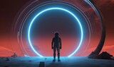Fototapeta Perspektywa 3d - Astronaut in front of dimensional portal.